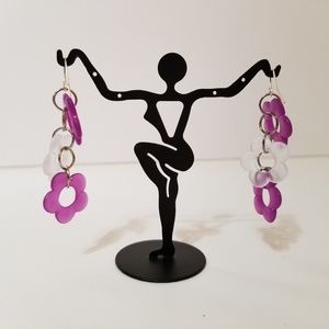 Purple spring flower power dangle earrings